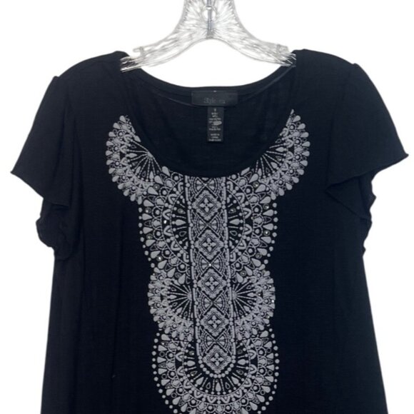 Style & Co Tunic Top Womens Small Black White New WOT Lace Hem - Picture 3 of 7
